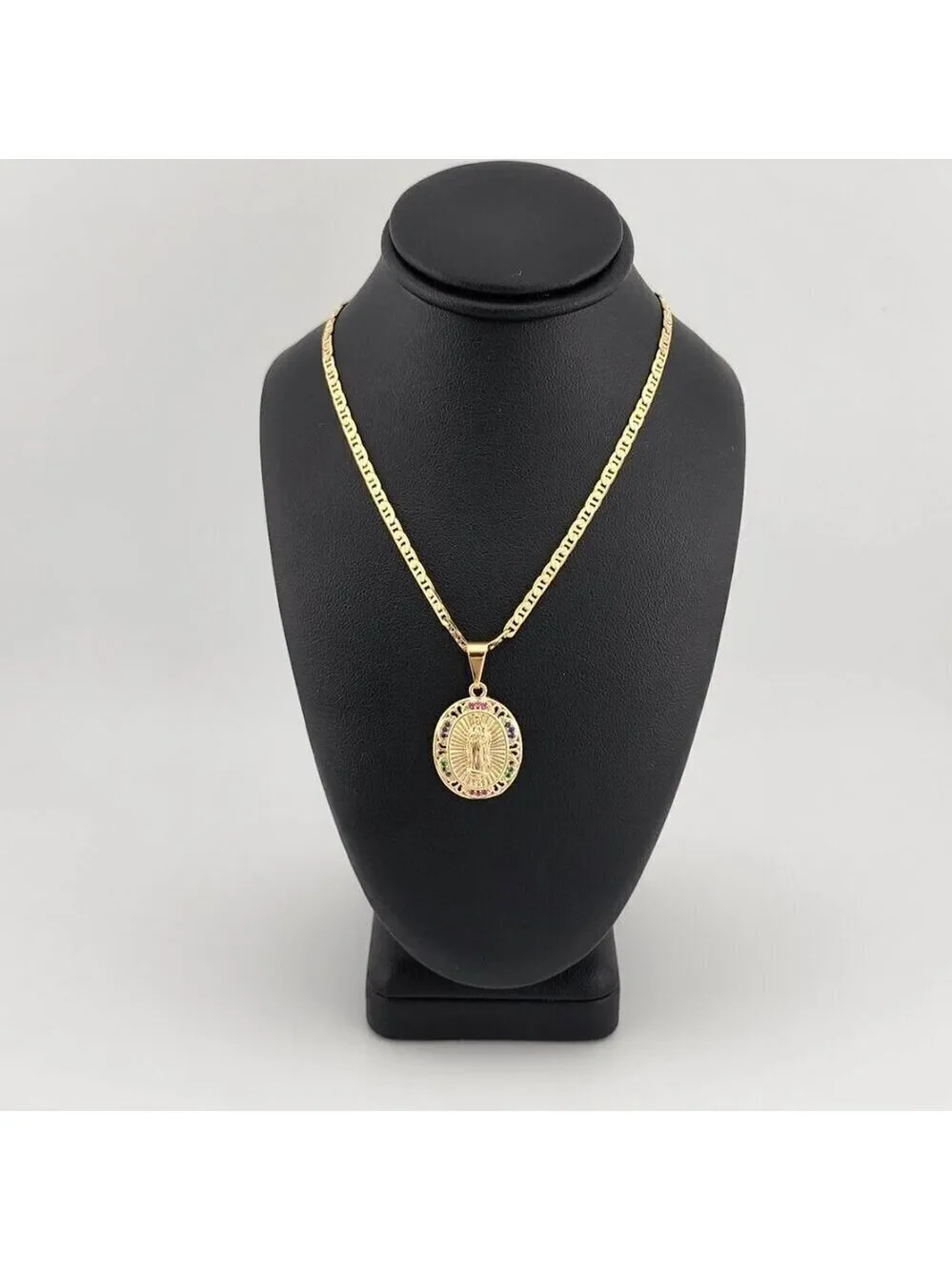 Brand New Brazilian 18k Gold Filled Virgen de Guadalupe Necklace